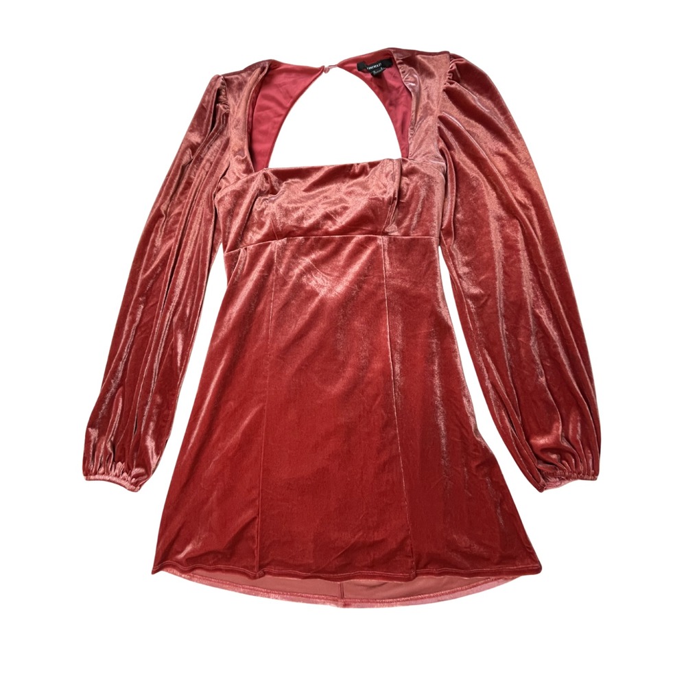 Forever 21 Pink Velour Mini Dress M Sweetheart Babydoll Milkmaid Whimsigoth Punk - Picture 12 of 16